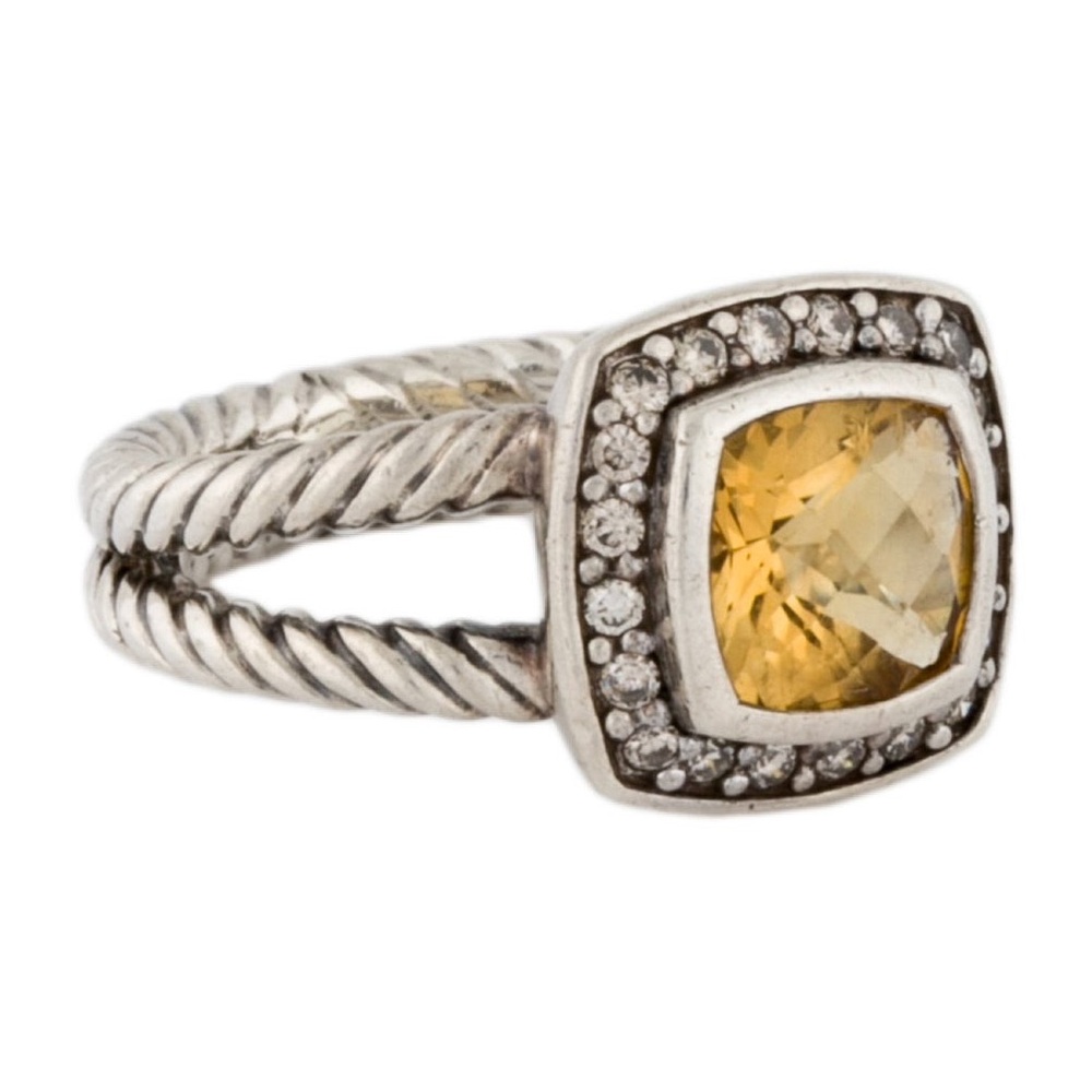 David Yurman Petite Albion Diamond Citrine Sterling Silver Ring - Size 6